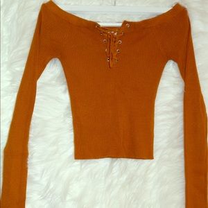 Lace-Up/ Off the Shoulder Long Sleeve Top